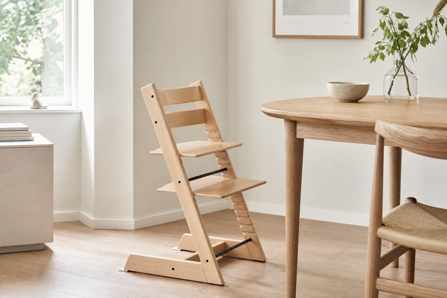 Stokke Tripp Trapp barnestol i bøk på et norsk kjøkken